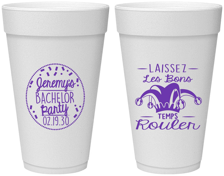 Personalized Bachelor Party 20 oz Foam Cups - Mardi Gras | 40090
