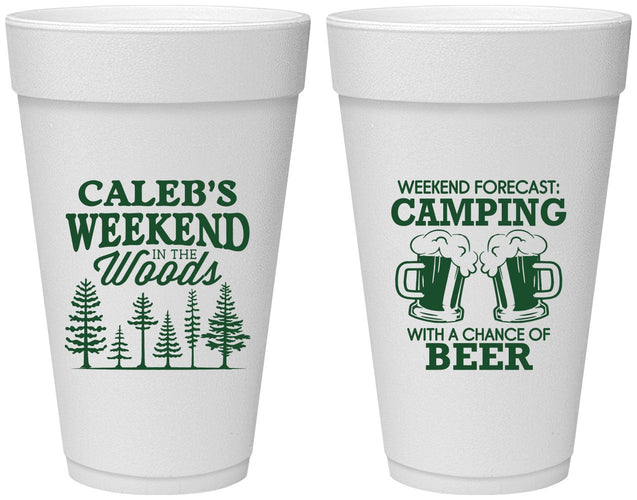 Personalized Bachelor Party 20 oz Foam Cups - Camping | 40091