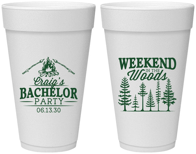 Personalized Bachelor Party 20 oz Foam Cups - Camping | 40093