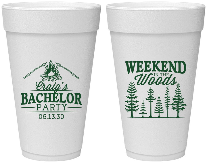 Personalized Bachelor Party 20 oz Foam Cups - Camping | 40093