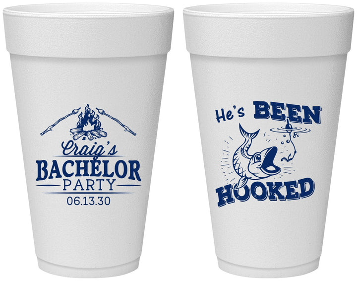 Personalized Bachelor Party 20 oz Foam Cups - Fishing Hooked | 40096