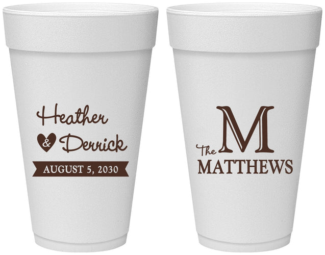 Personalized Wedding 20 oz Foam Cups - Monogram | 402