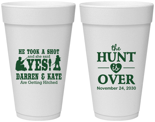 Personalized Wedding 20 oz Foam Cups - The Hunt Is Over | 403