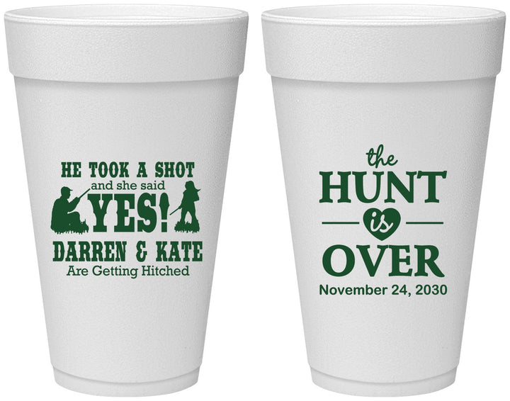 Personalized Wedding 20 oz Foam Cups - The Hunt Is Over | 403