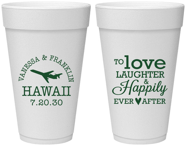 Personalized Wedding 20 oz Foam Cups - Love Laughter Happily | 404