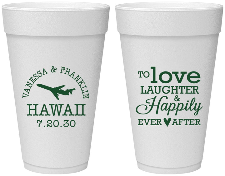 Personalized Wedding 20 oz Foam Cups - Love Laughter Happily | 404