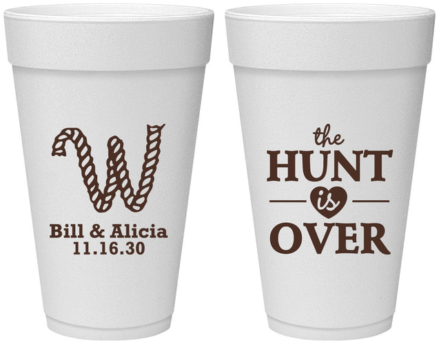 Personalized Wedding 20 oz Foam Cups - Monogram Hunt Is Over | 406