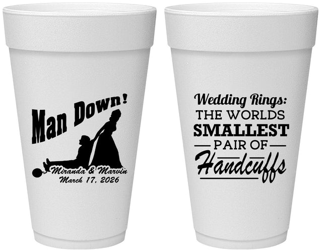 Personalized Wedding 20 oz Foam Cups - Man Down | 407