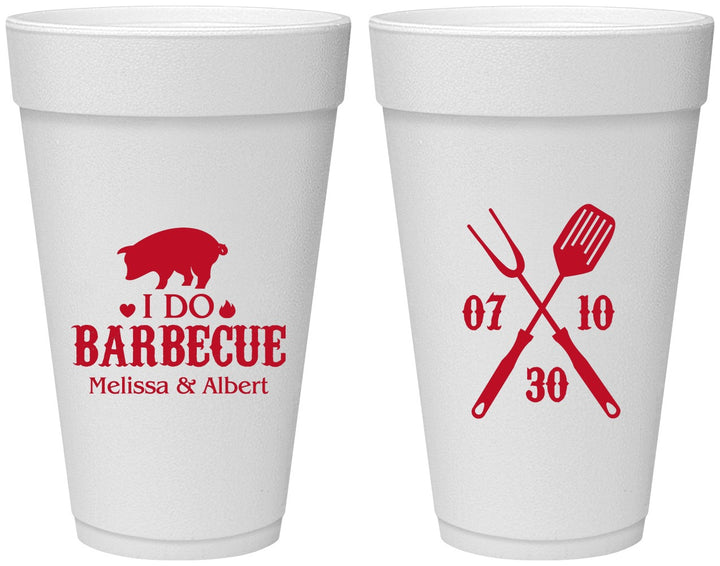 Personalized Wedding 20 oz Foam Cups - I Do Barbecue Bbq | 410