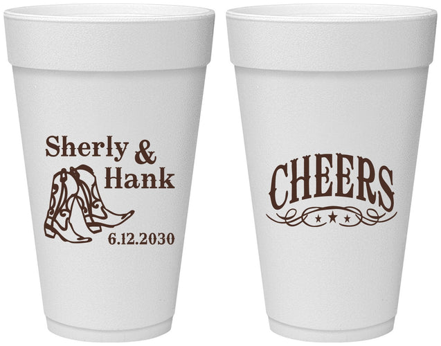 Personalized Wedding 20 oz Foam Cups - Cheers Cowboy | 411