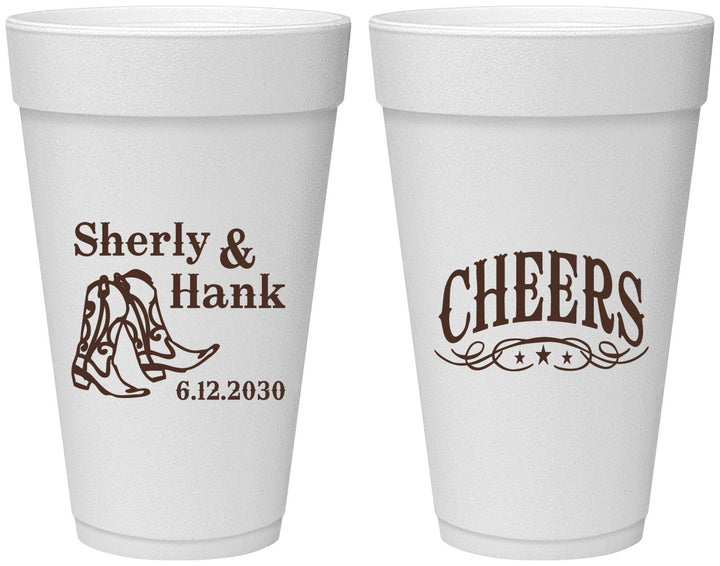 Personalized Wedding 20 oz Foam Cups - Cheers Cowboy | 411