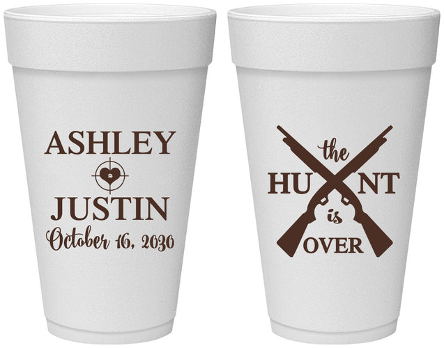 Personalized Wedding 20 oz Foam Cups - The Hunt Is Over | 412
