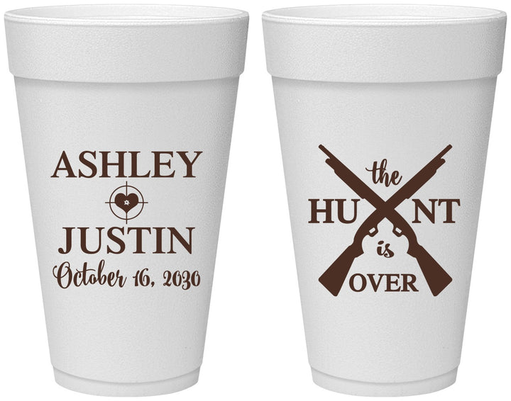 Personalized Wedding 20 oz Foam Cups - The Hunt Is Over | 412