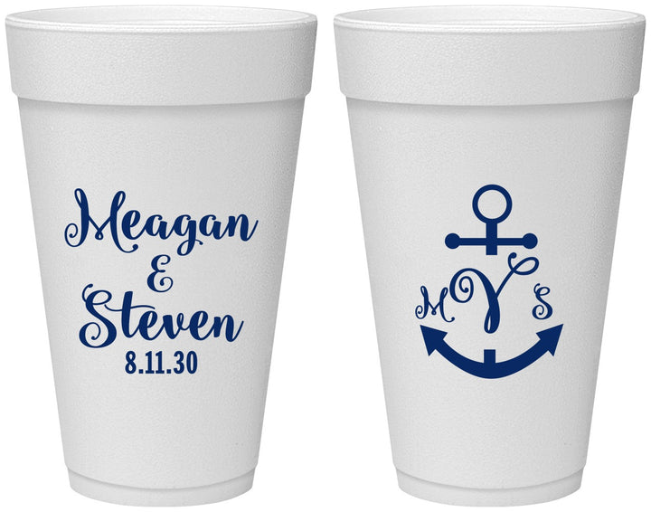 Personalized Wedding 20 oz Foam Cups - Monogram Nautical | 414