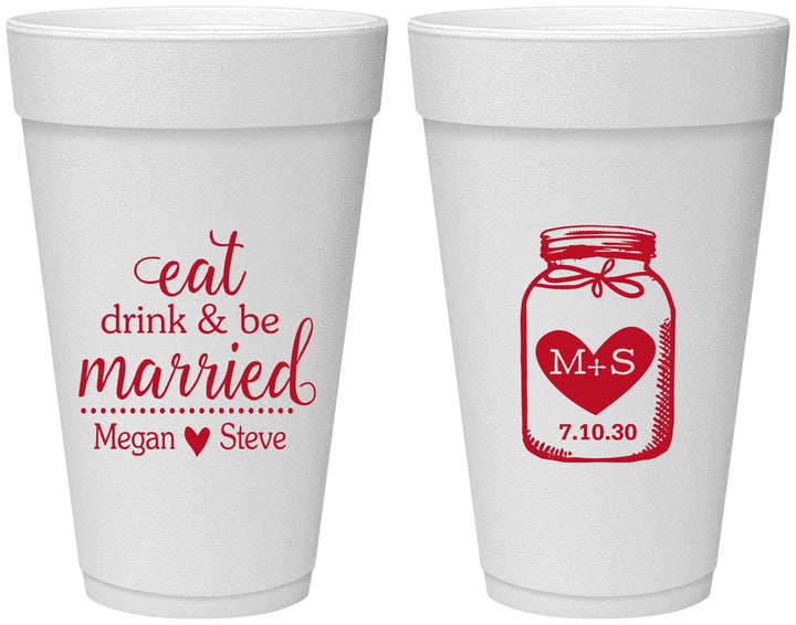 Personalized Wedding 20 oz Foam Cups - Mason Jar | 415