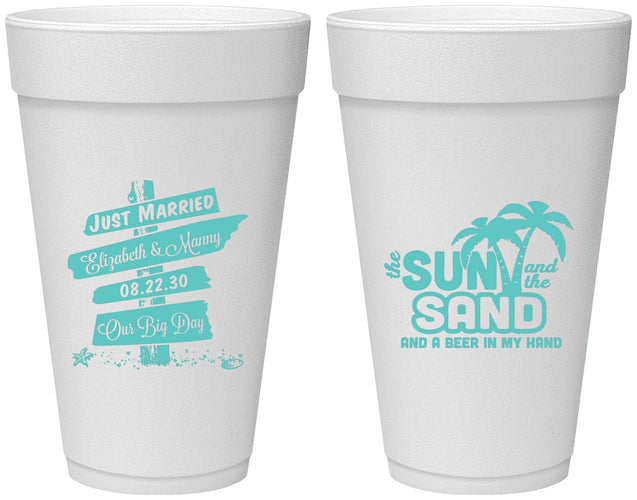 Personalized Wedding 20 oz Foam Cups - Sun Sand Drink In My Hand | 416