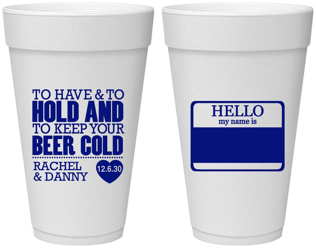 Personalized Wedding 20 oz Foam Cups - Hello My Name Is | 418