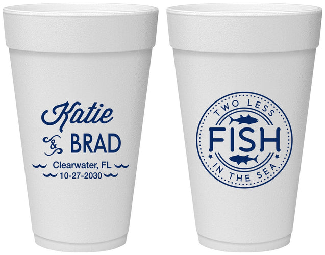 Personalized Wedding 20 oz Foam Cups - Two Less Fish In The Sea | 421