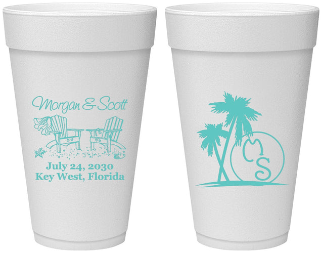 Personalized Wedding 20 oz Foam Cups - Beach | 423