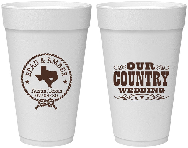 Personalized Wedding 20 oz Foam Cups - Country Texas | 424