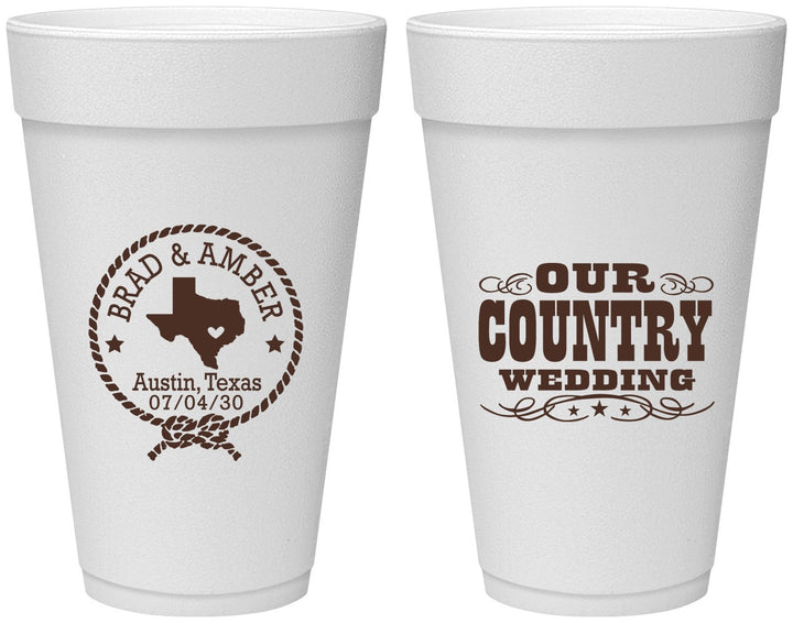 Personalized Wedding 20 oz Foam Cups - Country Texas | 424
