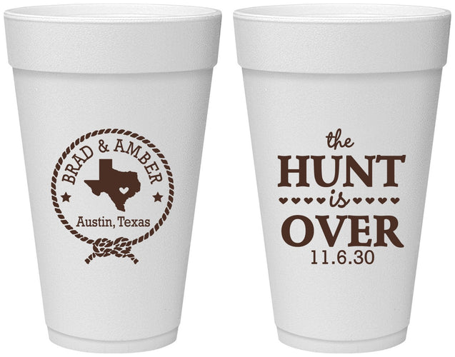 Personalized Wedding 20 oz Foam Cups - The Hunt Is Over | 426