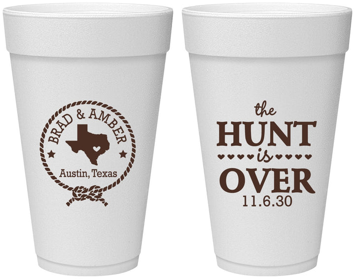 Personalized Wedding 20 oz Foam Cups - The Hunt Is Over | 426