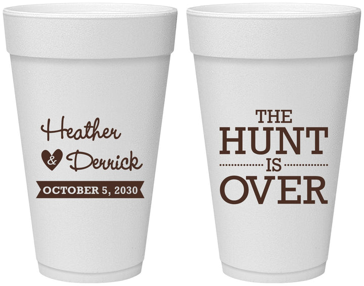 Personalized Wedding 20 oz Foam Cups - The Hunt Is Over | 427