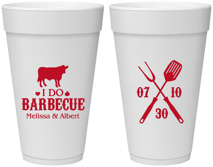 Personalized Wedding 20 oz Foam Cups - I Do Barbecue Bbq | 433