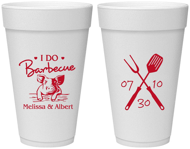 Personalized Wedding 20 oz Foam Cups - I Do Barbecue Bbq | 446