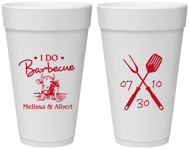 Personalized Wedding 20 oz Foam Cups - I Do Barbecue Bbq | 447