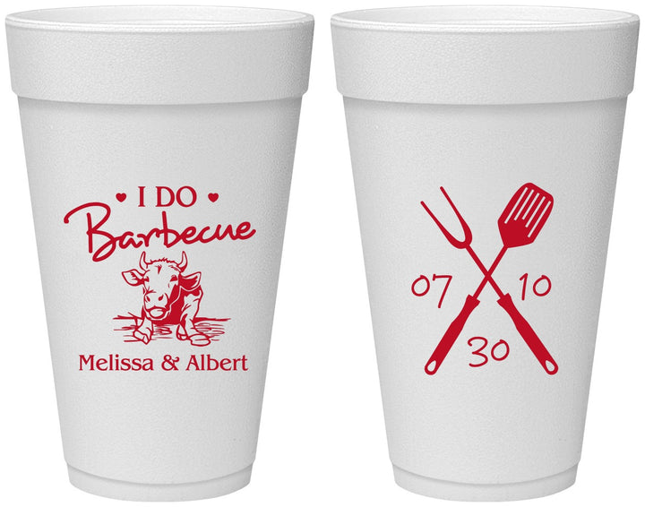 Personalized Wedding 20 oz Foam Cups - I Do Barbecue Bbq | 447