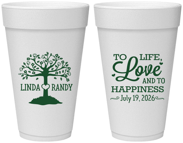 Personalized Wedding 20 oz Foam Cups - Love And Happiness | 451