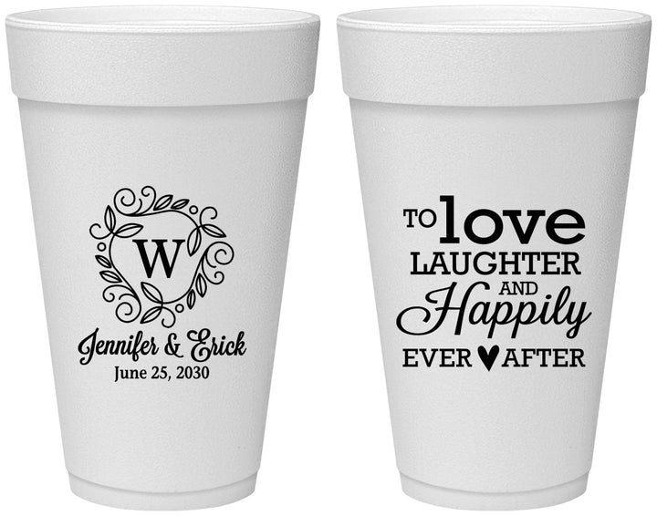 Personalized Wedding 20 oz Foam Cups - Love Laughter Happily | 461
