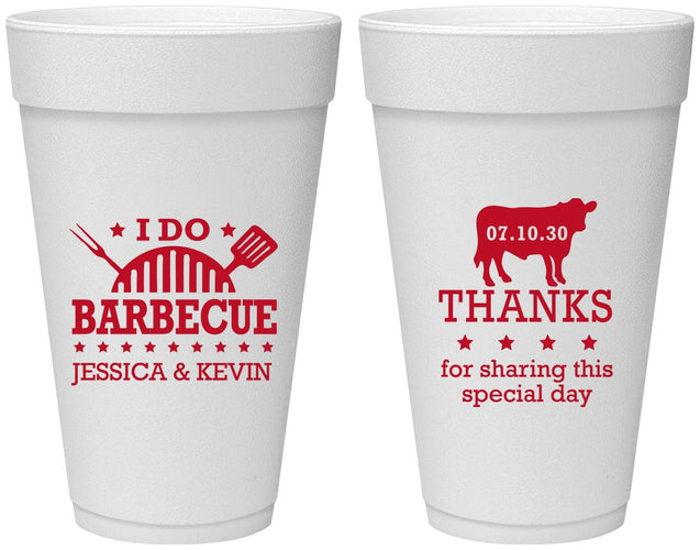 Personalized Wedding 20 oz Foam Cups - I Do Barbecue Bbq | 468