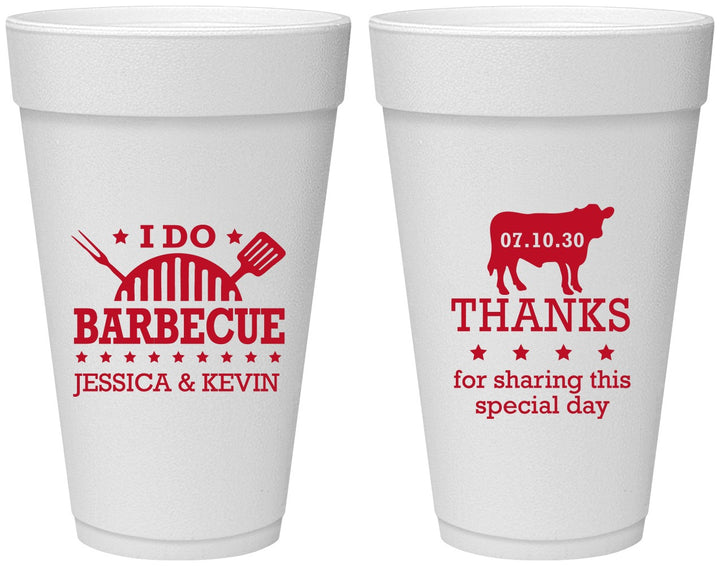 Personalized Wedding 20 oz Foam Cups - I Do Barbecue Bbq | 468