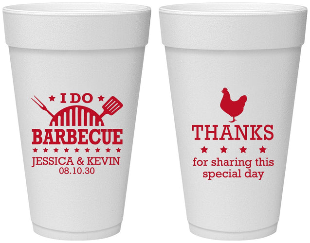 Personalized Wedding 20 oz Foam Cups - I Do Barbecue Bbq | 469