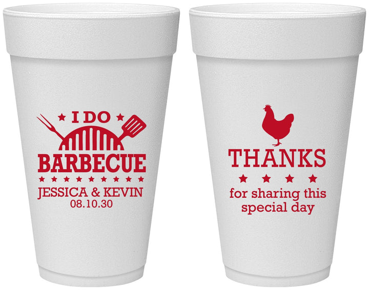 Personalized Wedding 20 oz Foam Cups - I Do Barbecue Bbq | 469