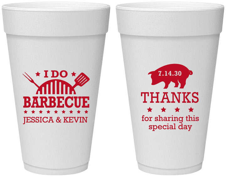 Personalized Wedding 20 oz Foam Cups - I Do Barbecue Bbq | 470