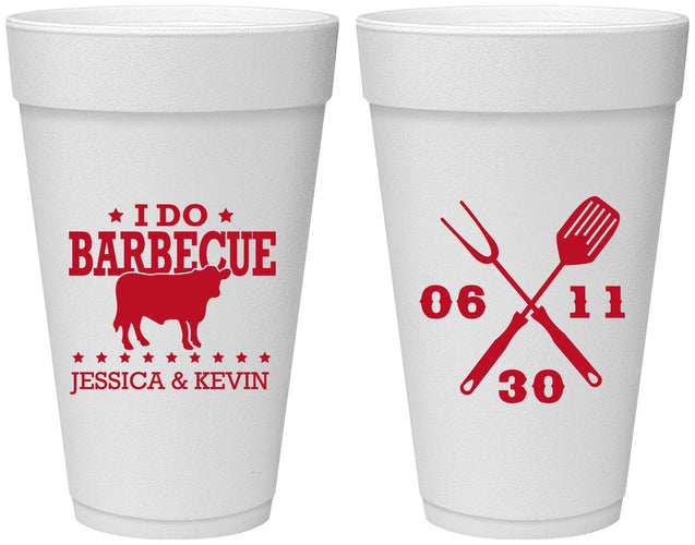 Personalized Wedding 20 oz Foam Cups - I Do Barbecue Bbq | 471