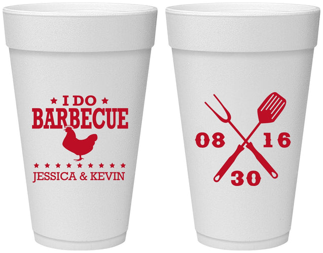 Personalized Wedding 20 oz Foam Cups - I Do Barbecue Bbq | 472