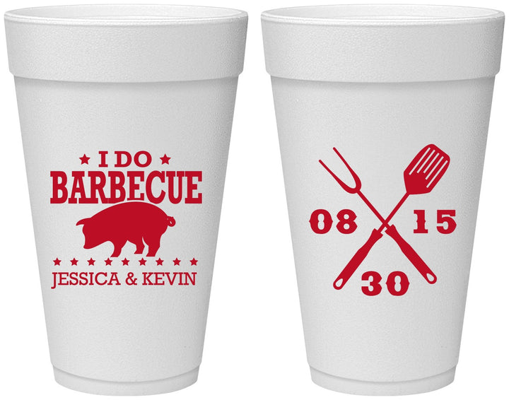 Personalized Wedding 20 oz Foam Cups - I Do Barbecue Bbq | 473
