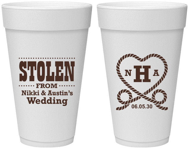 Personalized Wedding 20 oz Foam Cups - Stolen Monogram | 474