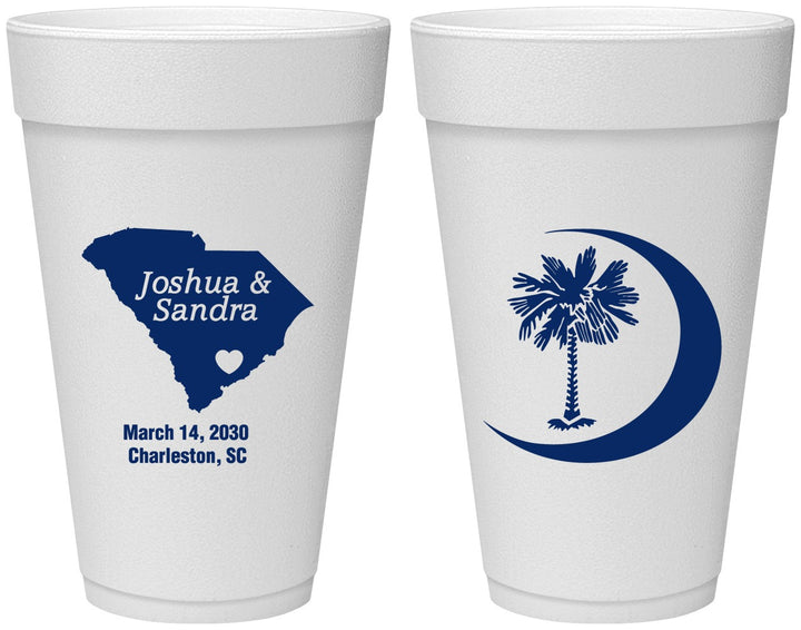 Personalized Wedding 20 oz Foam Cups - Palmetto Tree | 475