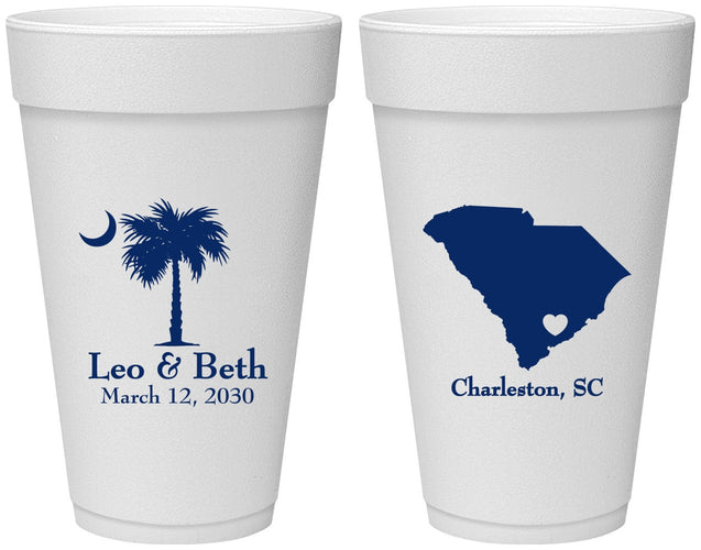 Personalized Wedding 20 oz Foam Cups - Palmetto Tree | 476