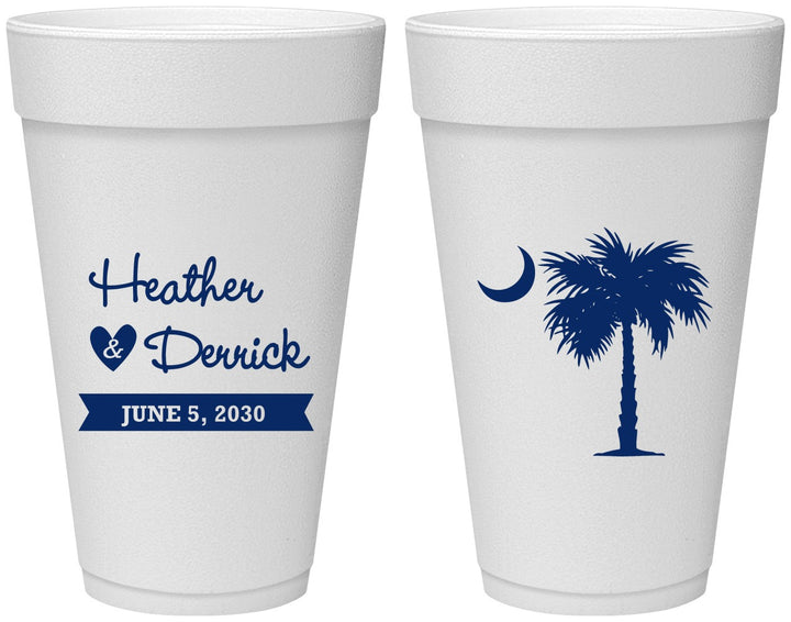 Personalized Wedding 20 oz Foam Cups - Palmetto Tree | 477