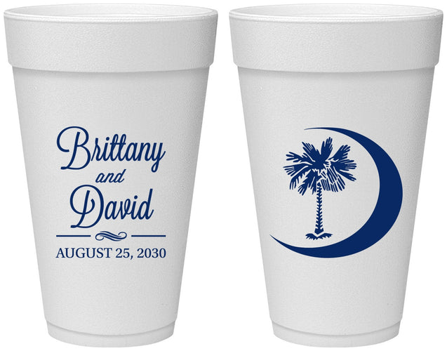 Personalized Wedding 20 oz Foam Cups - Palmetto Tree | 478