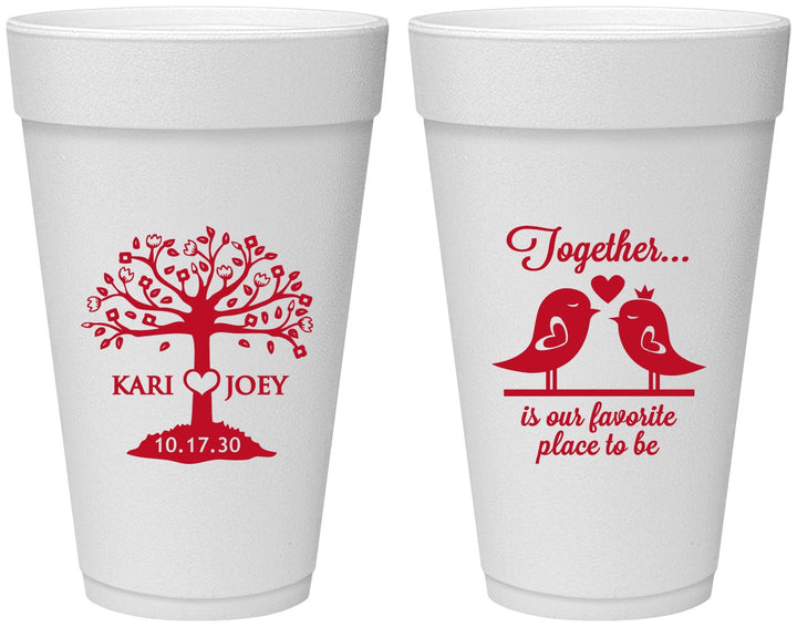 Personalized Wedding 20 oz Foam Cups - Love Birds | 481