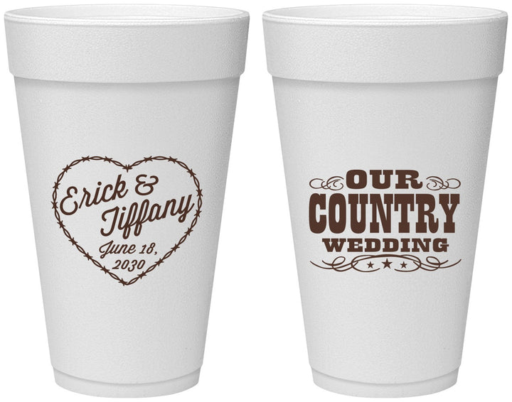 Personalized Wedding 20 oz Foam Cups - Country Wedding | 484