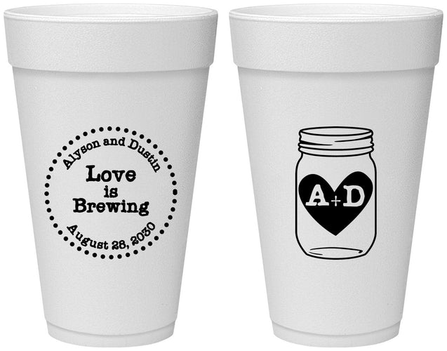 Personalized Wedding 20 oz Foam Cups - Love Is Brewing | 486